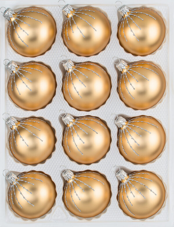 12 tlg. Glas-Weihnachtskugeln Set in Classic Gold Silber Regen - Christbaumkugeln - Weihnachtsschmuck-Christbaumschmuck
