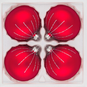 4 tlg. Glas-Weihnachtskugeln Set 8cm Ø in Classic Rot Silber Regen- Christbaumkugeln - Weihnachtsschmuck-Christbaumschmuck 8cm Durchmesser