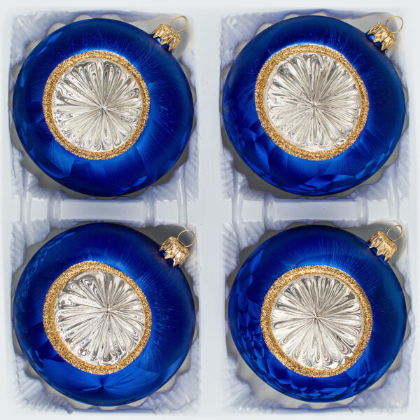 4 tlg. Glas-Weihnachtskugeln Set 8cm Ø in "Vintage Ice Royal Blau Gold" Christbaumkugeln -Reflektorkugeln -Christbaumschmuck 8cm Durchmesser Reflexkugeln